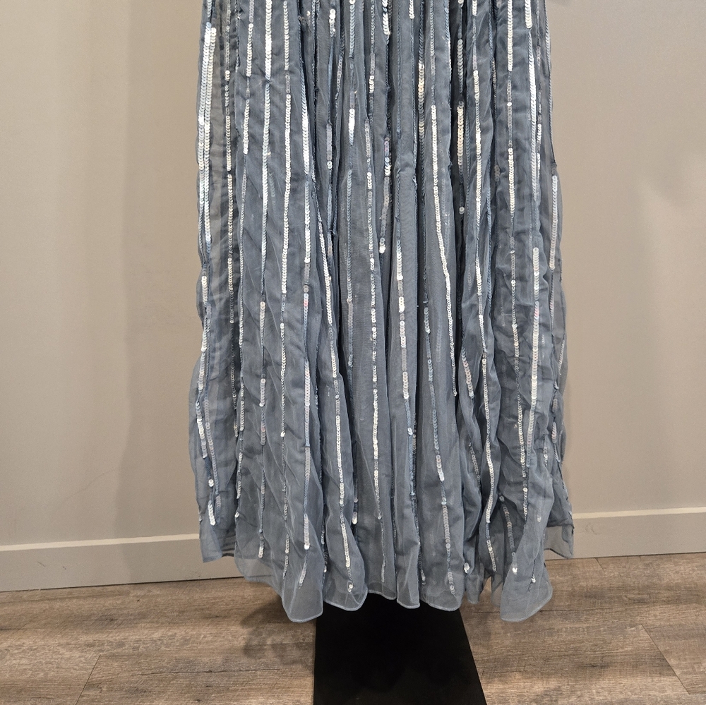 NEW MAC DUGGAL 5509 $598 SLATE BLUE SEQUINED 3/4 SLEEVE TULLE LONG GOWN Size 4 - Picture 9 of 12